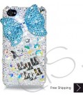 Cubical Ribbon Bling Swarovski Crystal iPhone 16 Case iPhone 16 Pro and iPhone 16 Pro MAX Case - Blue