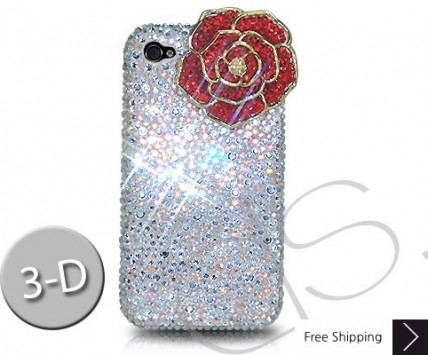 Rose 3D Crystallized Swarovski iPhone 4 Case - White